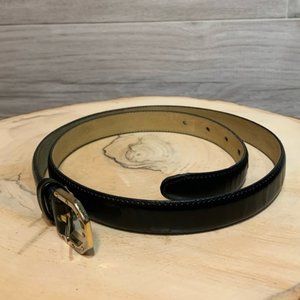 black genuine leather belt with silver/ gold tone buckle size large